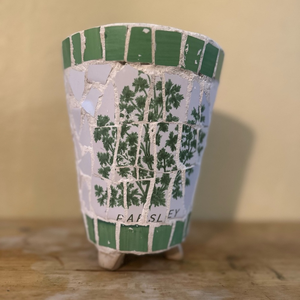 Parsley Mosaic Ceramic Planter - Green and White
